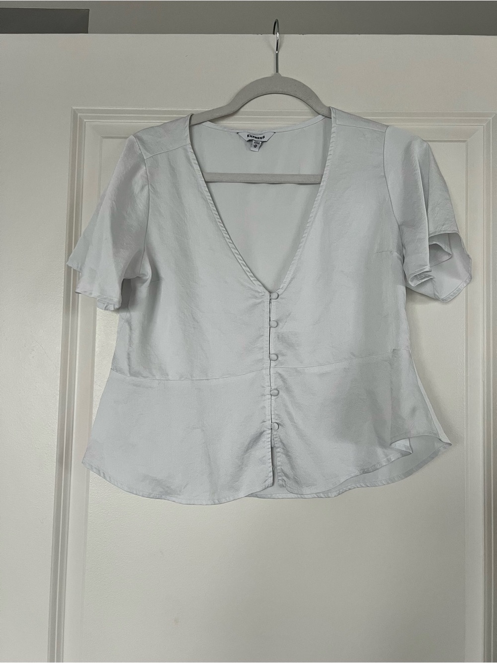 White Silk Button Down Flowy Blouse